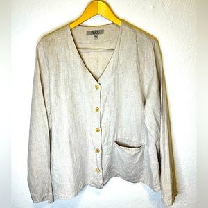 FLAX Linen V-Neck Boxy Button Down Shirt/Jacket